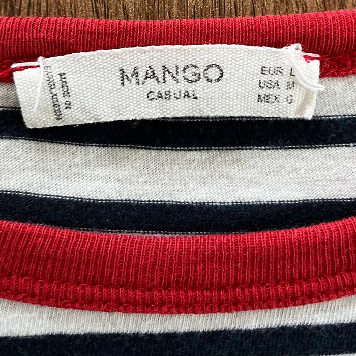 T.shirt rayé noir et blanc avec détails rouges Mango pour femme, taille L - photo numéro 3