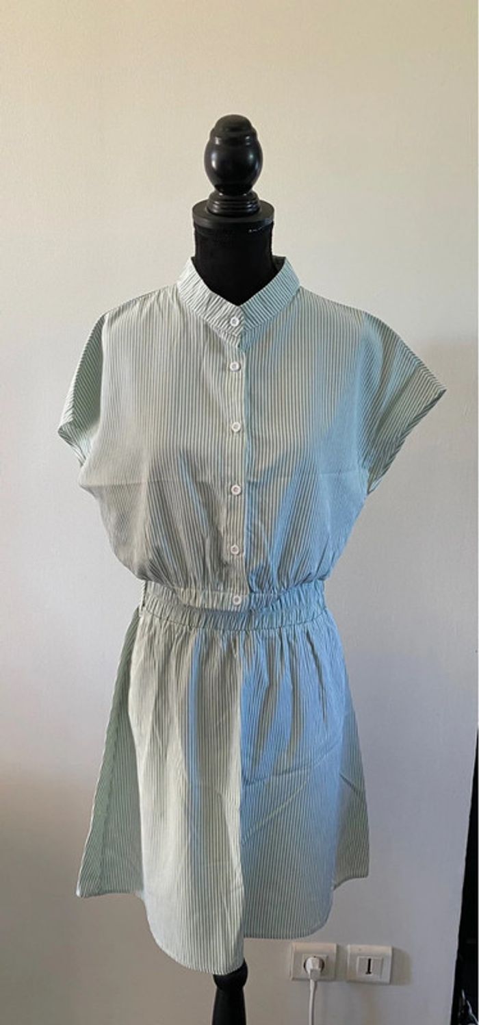 Ensemble chemise et jupe Cos Moda blanc à rayures vertes taille M - photo numéro 6