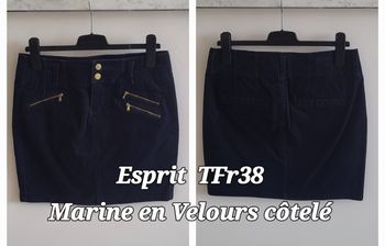 Esprit Jupe TFr38 -Marine&Détails Dorés- Velours côtelé -Neuve
