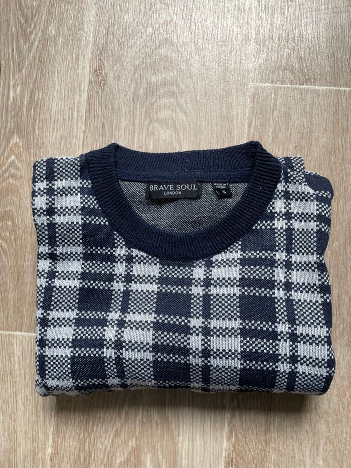 Pull Brave Soul  à carreaux bleu marine Taille S | Style chic & tendance