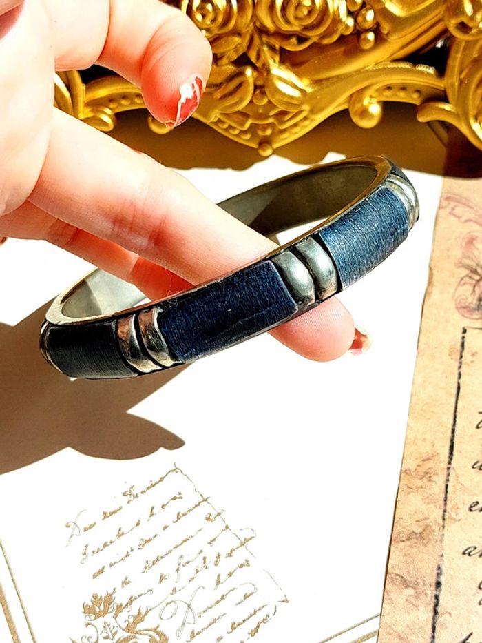 Magnifique bracelet jonc vintage os/bois et métal - photo numéro 6