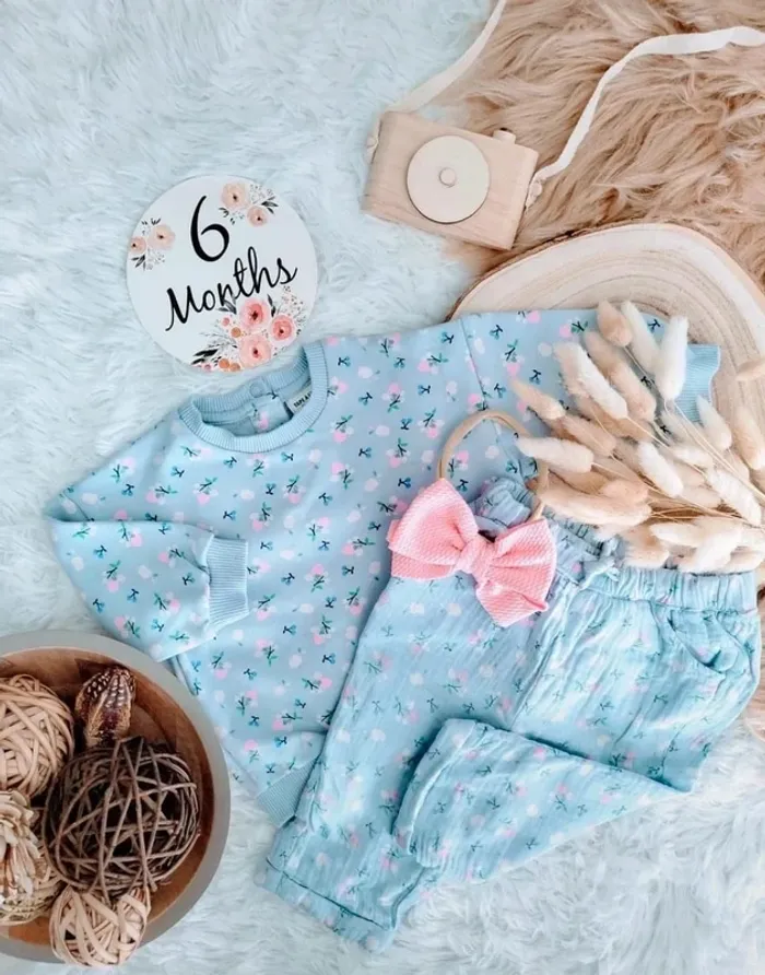 Ensemble fleuri TAO et bandeau cheveux fille 6 mois 🎀 - photo numéro 2