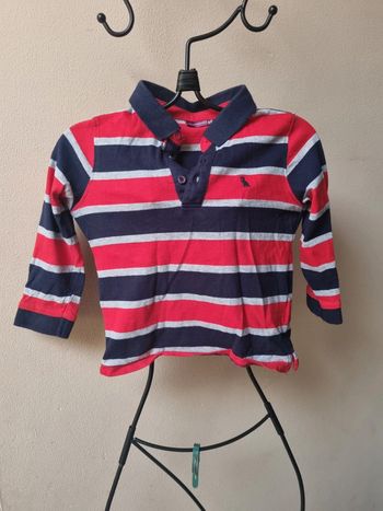 Polo ligné marine et rouge