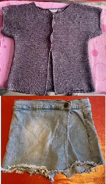 Lot gilet manches courtes et jupe short 5 ans
