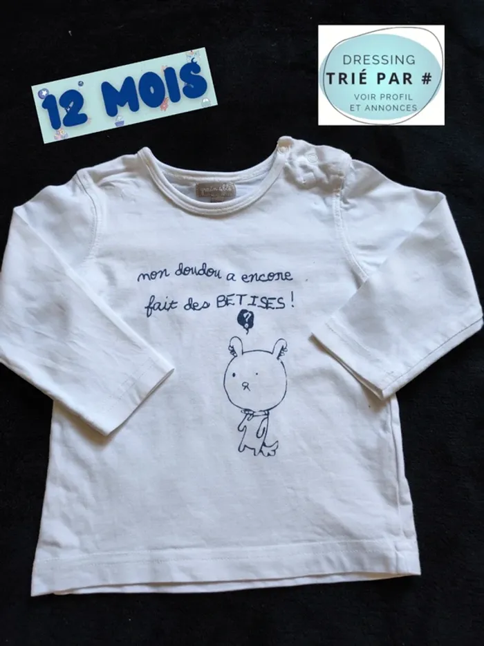 T-shirt blanc 12 mois manches