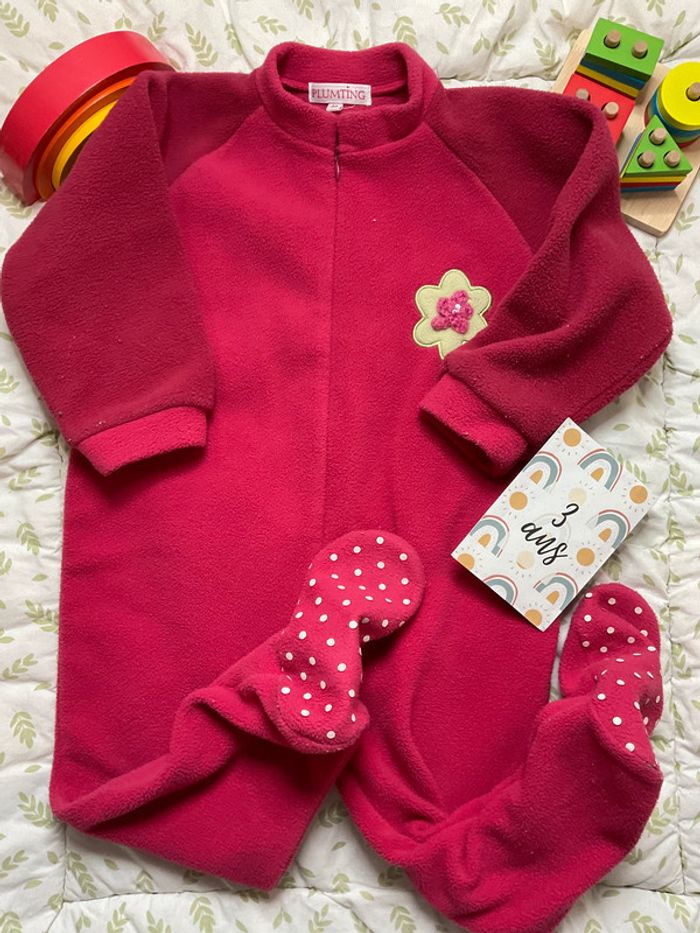 pyjama grenouillère en polaire rose 3 ans plumting - photo numéro 2