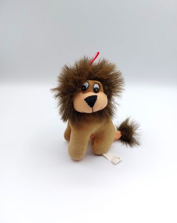 Mini peluche vintage lion beige marron ELUZ ? 12 cm ficelle rouge