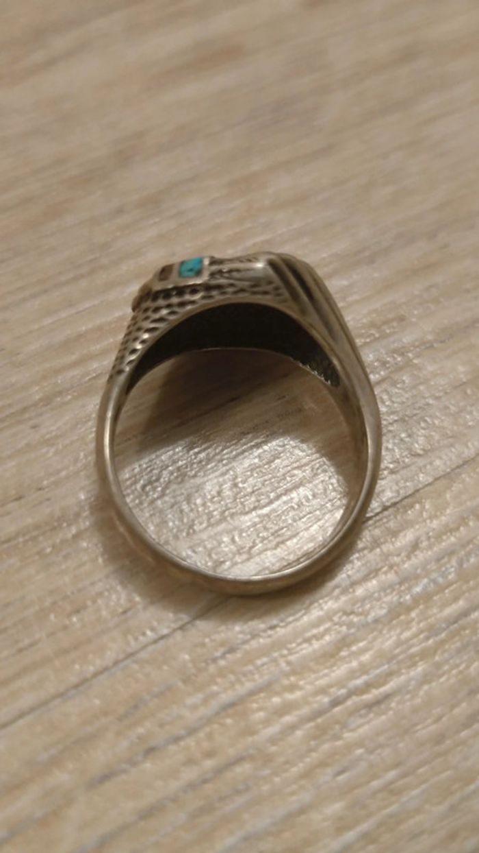 Bague indienne avec tête d'indien d'Amérique pierre bleu turquoise - photo numéro 2