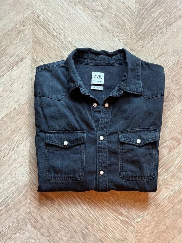 Veste/chemise en jean noir denim, taille S, Relaxed Fit - Zara Men - photo numéro 3