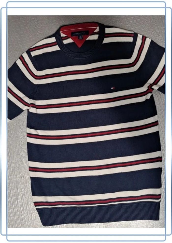 Pull / crewneck rayé multicolore tommy hilfiger col V homme - taille S (58) - photo numéro 8