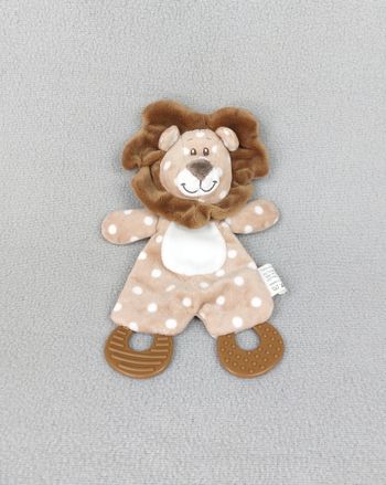 Doudou plat lion marron blanc ZD Trading Action anneau dentition