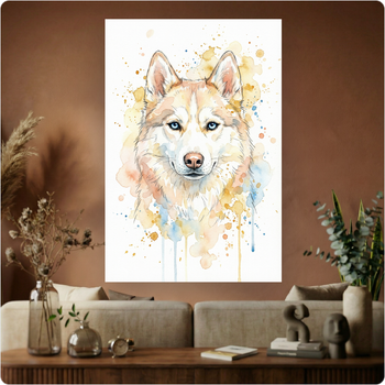Affiche murale "Husky Sibérien" aquarelle artistique poster chien déco A3 Sans cadre