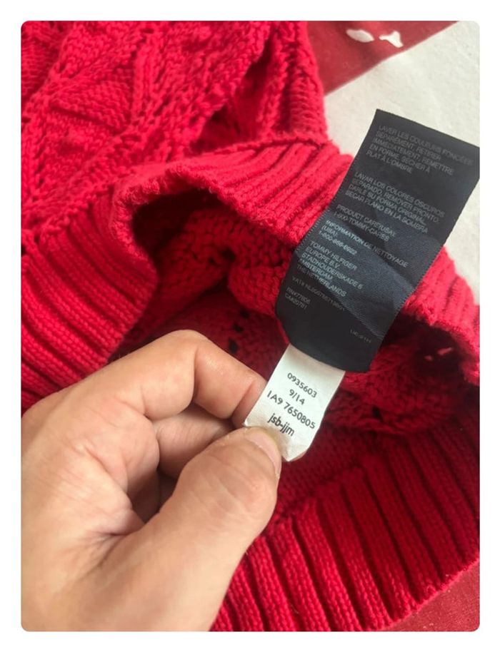 Pull Torsadé Tommy Hilfiger rouge taille L motif broderie - photo numéro 9