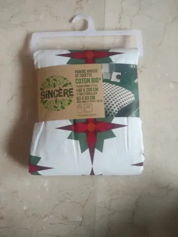 Parure housse de couette tissage serré 57 fils pur coton bio neuve