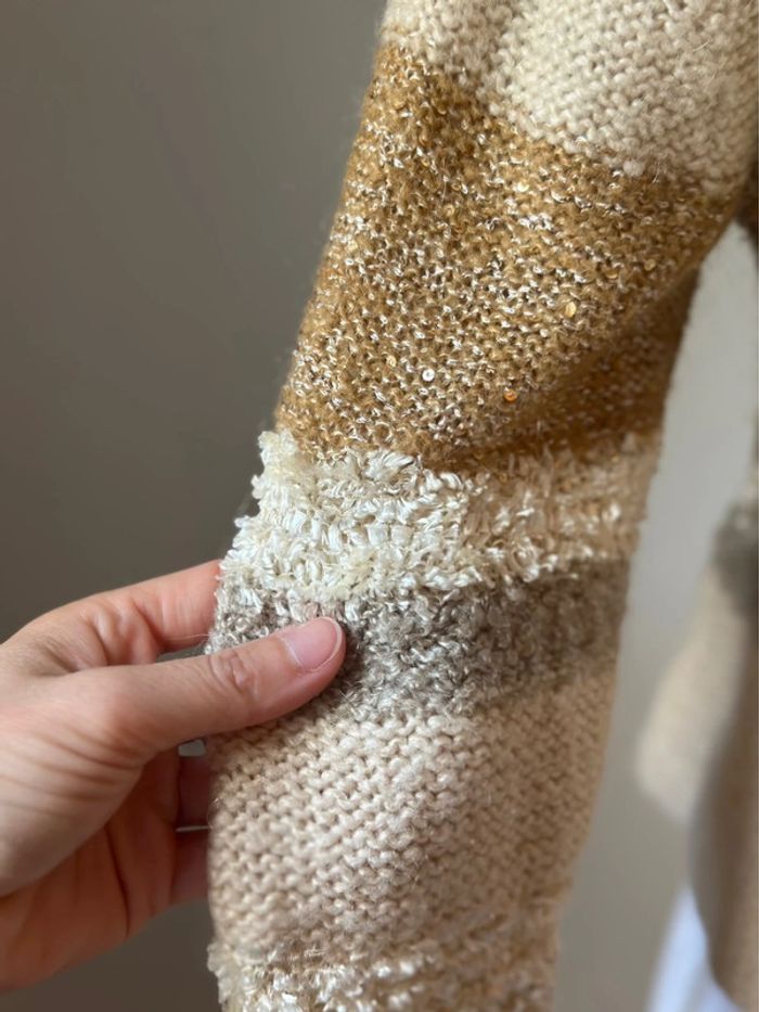 Pull à sequins rayé beige crème – Jeanasis – Taille S - photo numéro 6