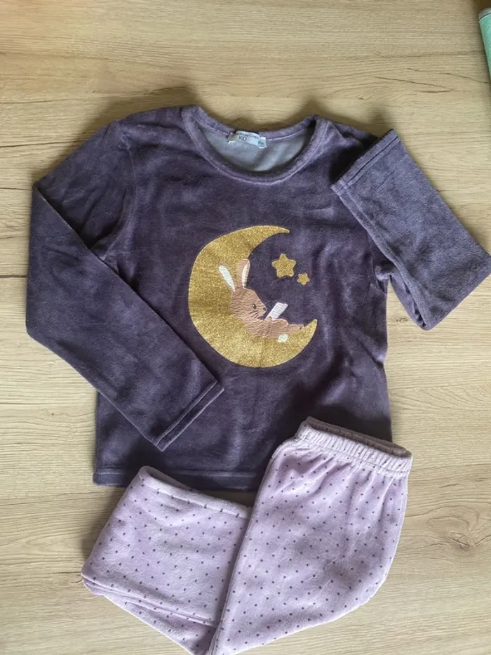 Ensemble pyjama hiver 2 pièces fille velours violine motif lune 6/7 ans Gémo