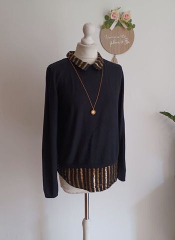 Pull noir mi-saison surchemise noir & or Camaieu Taille 38