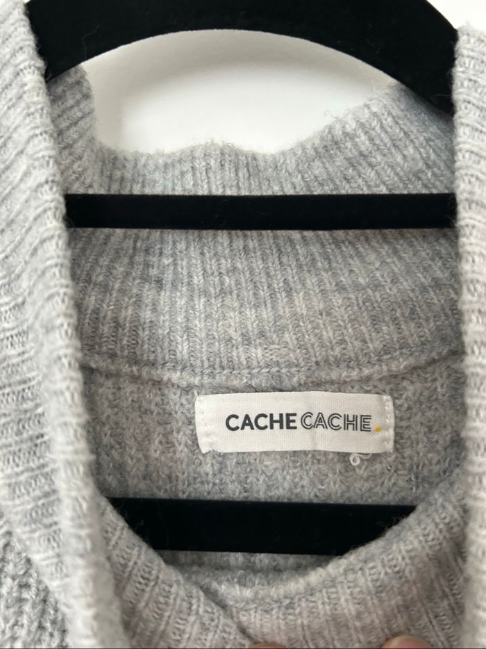 Robe pull maille gris col montant manches bouffantes Cache Cache L - photo numéro 3