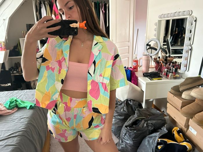 Ensemble short chemise multicolore Bershka S - photo numéro 4