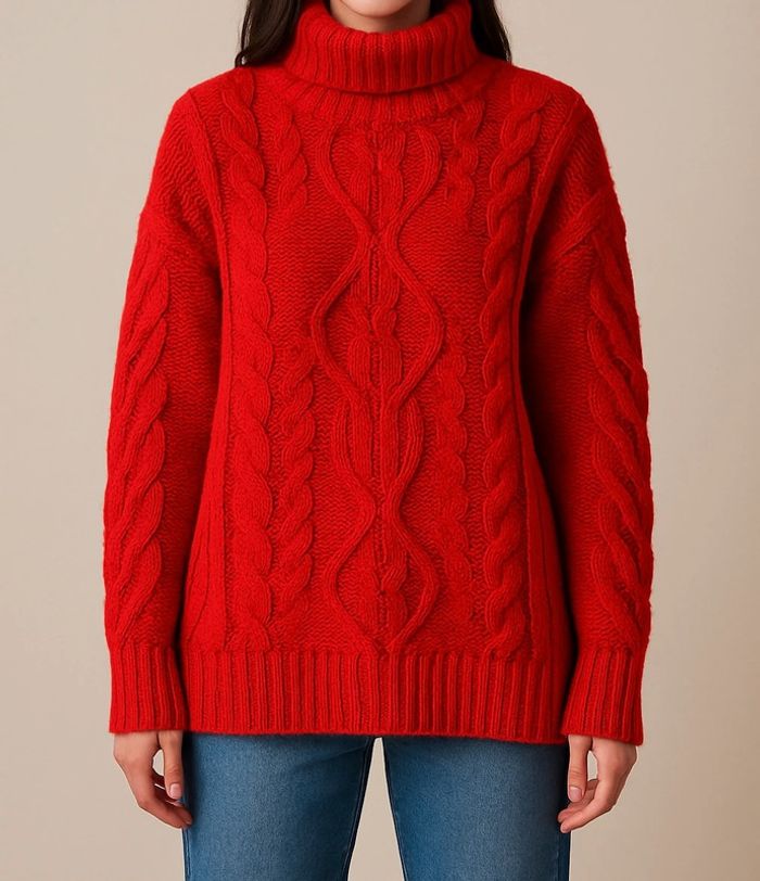 Pull en maille torsadée col roulé rouge Zara - photo numéro 2