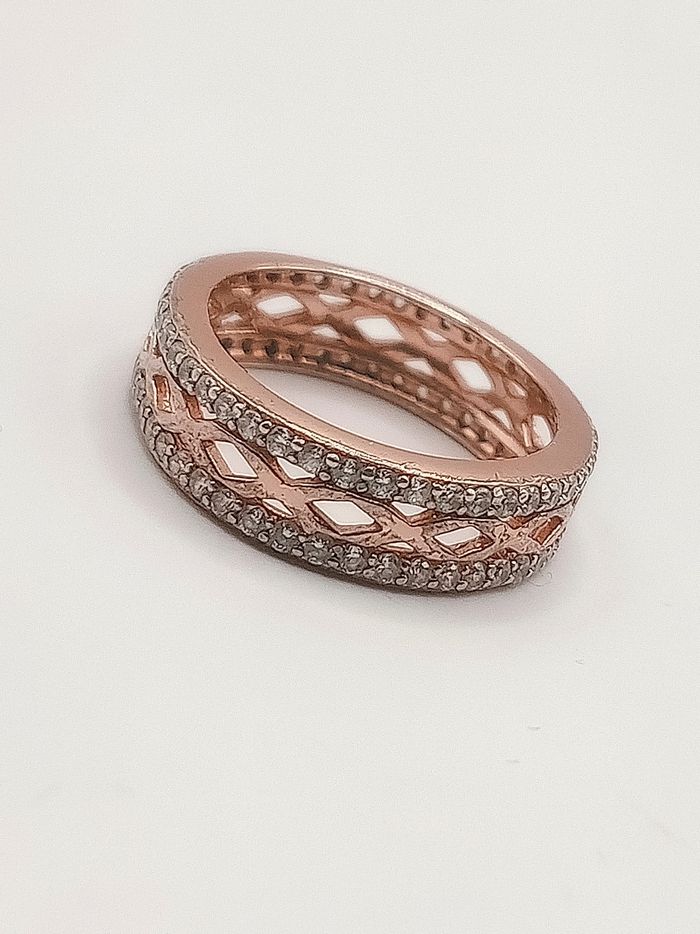 Anello argento 925 fedina color oro rosa con pavé zirconi placcato oro 18 kt? Misura 8.5/9 falange - photo numéro 3