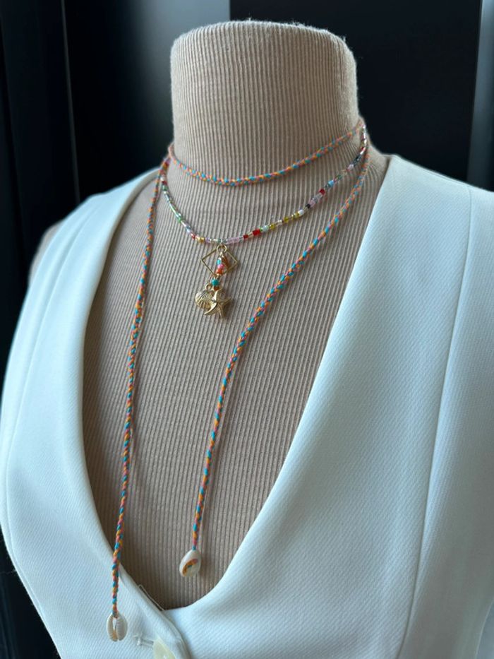 Collier sautoir à plusieurs rangs en laiton antiallergique multicolore - photo numéro 3