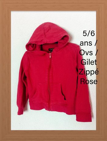 5/6 ans OVS veste gilet zippé a capuche rose toutes saisons /bon état