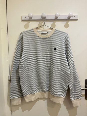 Sweat rayé beige et bleu clair avec logo baron biarritz taille L unisexe