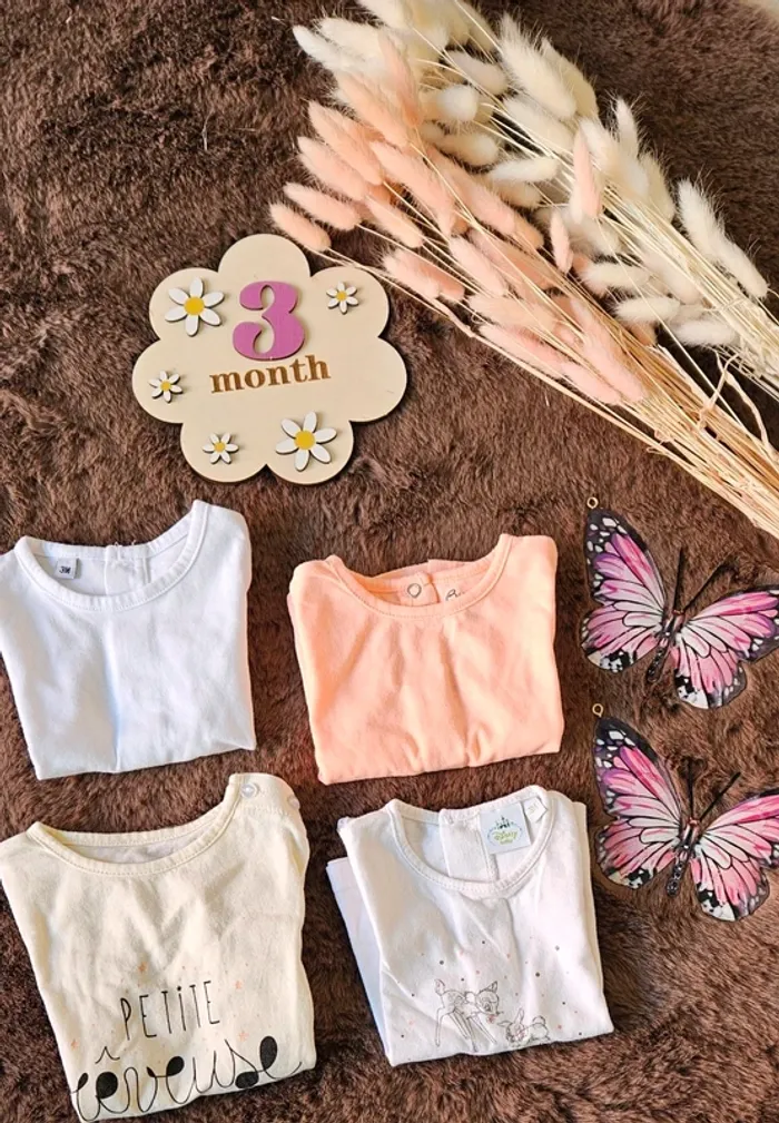 Lot de 4 tee-shirt 3 mois été fille - photo numéro 2