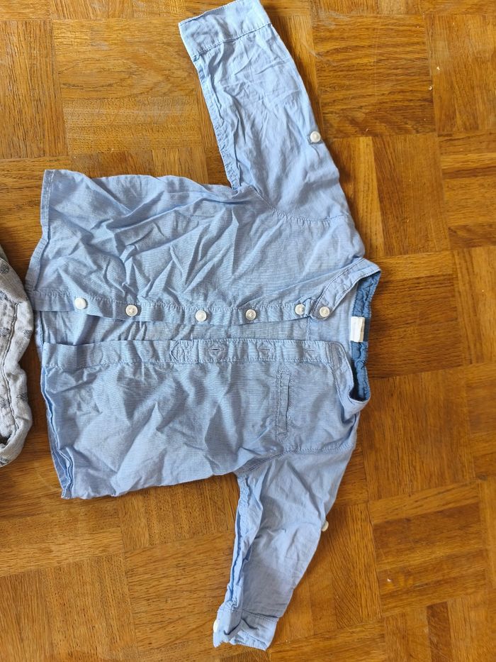 Lot de 2 chemises manches longues garçons 6 mois bleu gris - photo numéro 2