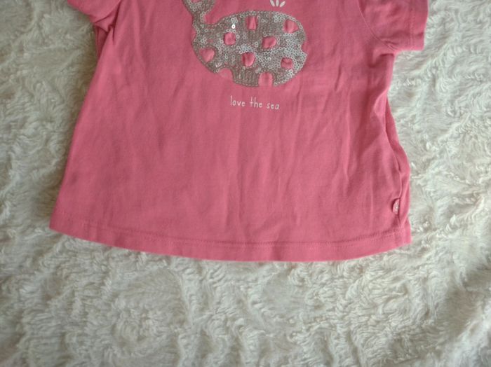 Tee shirt chemise manches courtes Fille 12 mois baleine Love the sea Obaïbi 100% coton - photo numéro 4