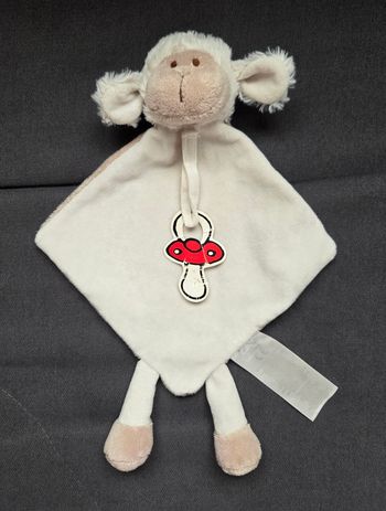 Doudou plat mouton losange blanc et beige - Attache tétine- Ergee