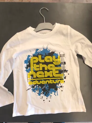 tee shirt ML blanc neuf garçon 6 ans in extenso "play the next adventure"