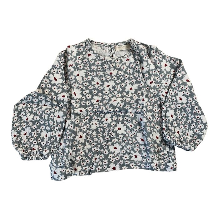 Mango Blouse fleurie turquoise/bordeaux Taille 18/24 mois