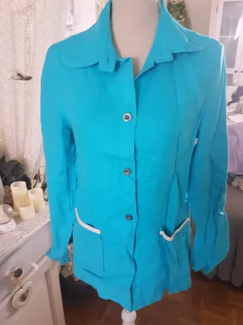 Veste bleue en lin Trophée Collection T 38/40 Neuve