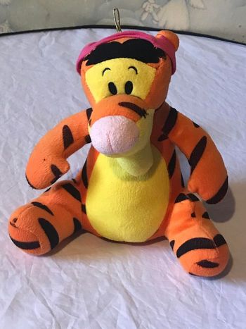 Petit Tigrou Tigre Orange Jaune Morceau Tissu Mauve Tête Animal Faune Peluche Petits Enfants Bébés