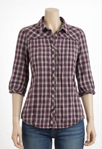 Chemise Esprit à carreaux violets manches 3/4