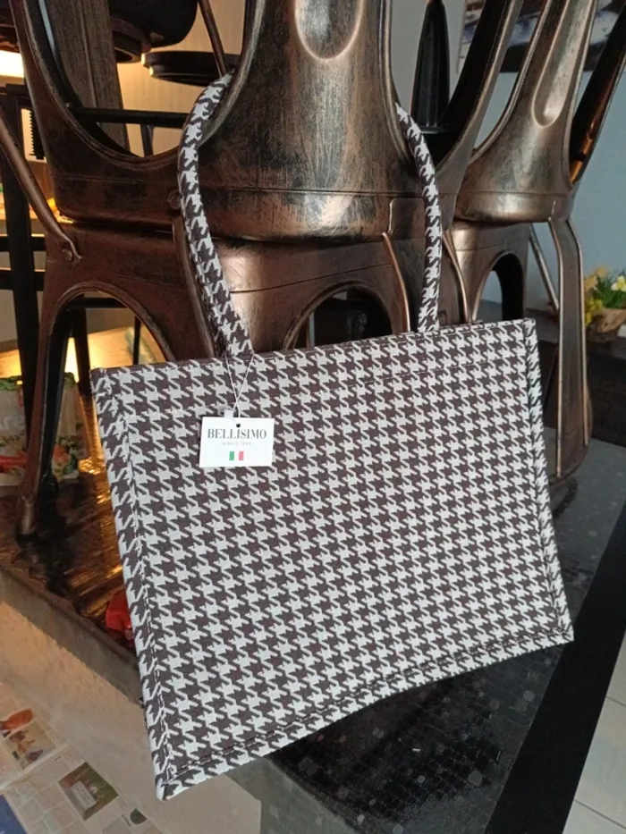 Sac à main tissu beige et marron