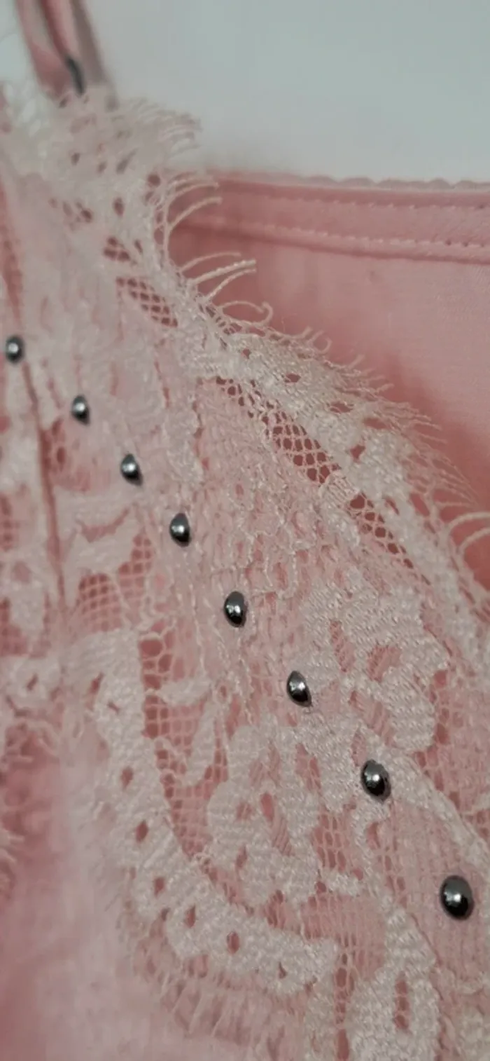 Caraco bohème chic rose effet soie – dentelle délicate - photo numéro 7