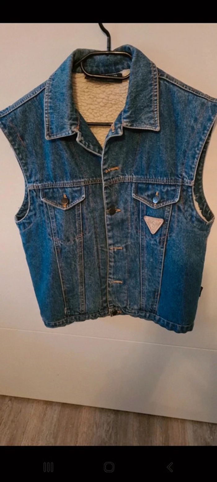 Veste jeans vintage sans manche rembourrées en laine