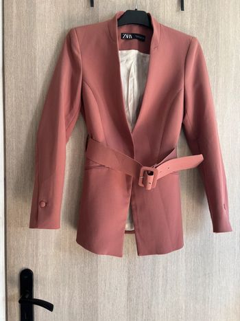 Blazer long ceinturé vieux rose - Zara - S