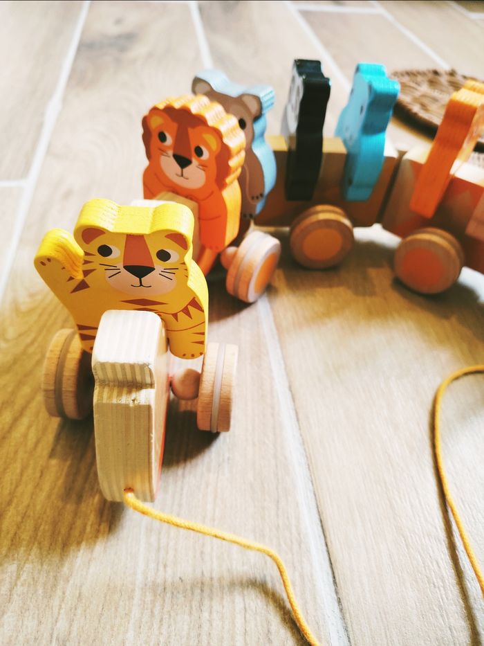🐯 Le trainimo jungle train avec animaux 3D à tirer en bois marque Djeco JB301 - photo numéro 3