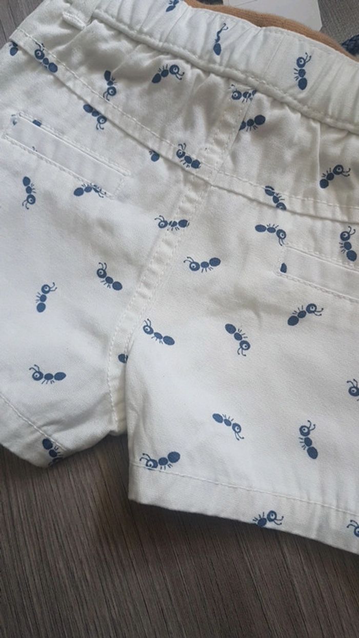Short bermuda blanc toile fourmis 6 mois neuf kiabi - photo numéro 4
