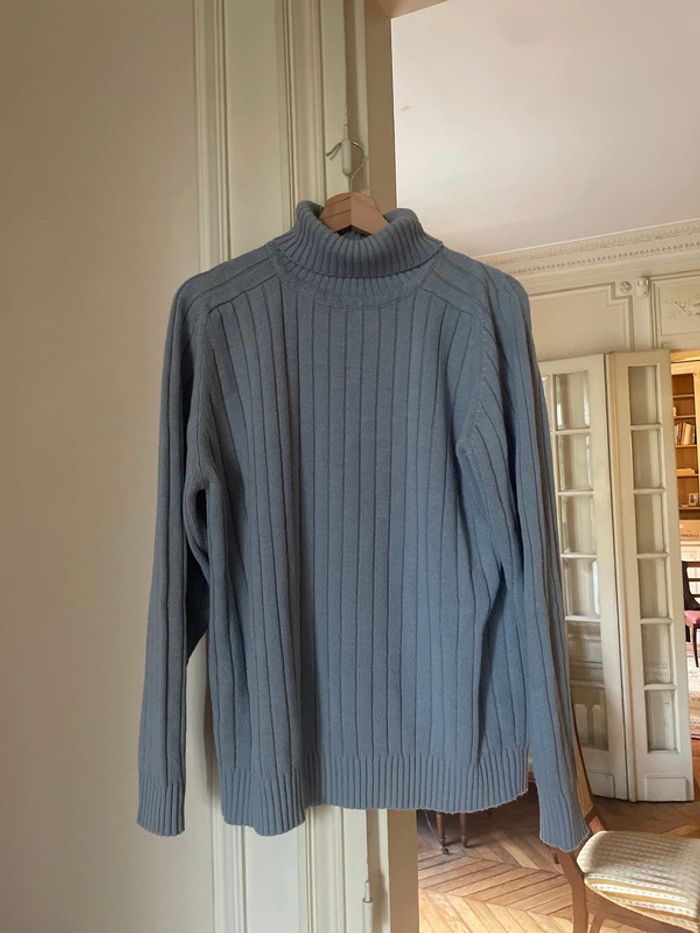 Pull Col Roulé vintage gris bleu Taille S