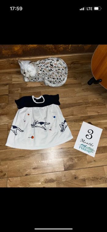 Robe d’été motifs chats petit bateau très bon état 3mois/60cm