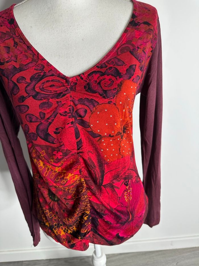 Blouse bariolée bordeaux et rouge Desigual T36 S - photo numéro 3