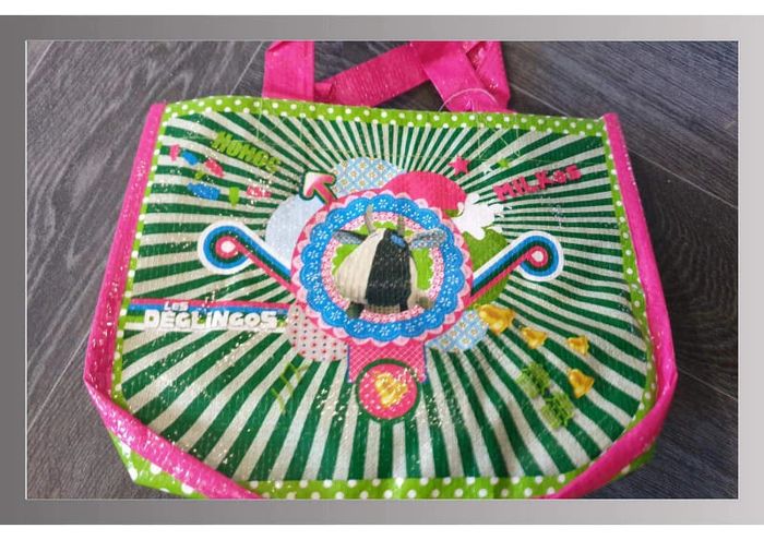 Sac à main plastifié les deglingos vert/rose 25x20cm - photo numéro 2