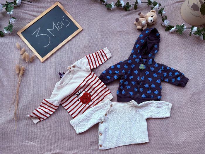 Lot de 3 pulls taille 3mois multi marques (sergent major, boutchou)