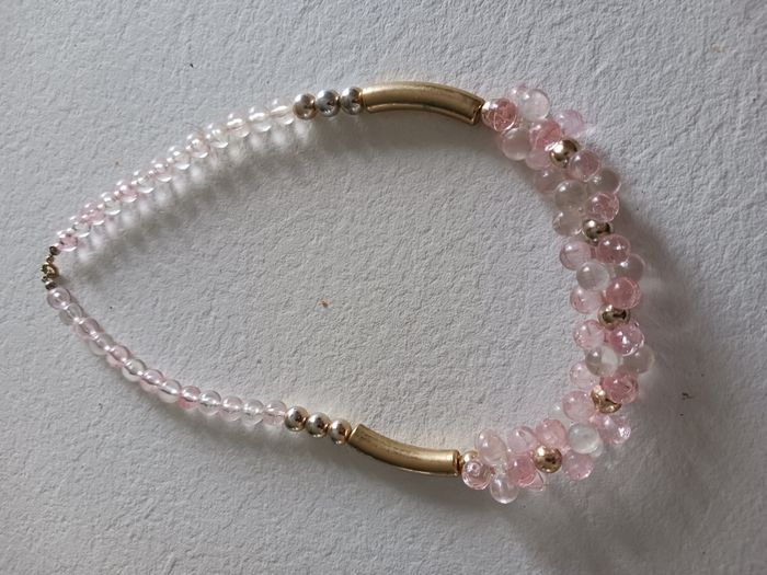 collier perles blanche et rose et dorée