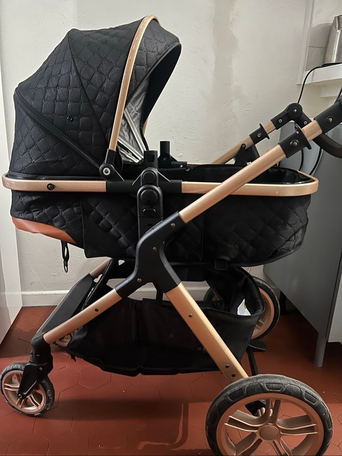 Poussette 3 en 1, système de voyage, poussette bébé, poussette pliable, Poignée réglable (Noir XX1)